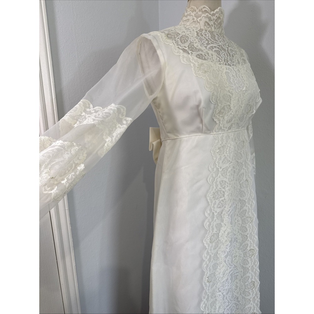 Vtg Bridal Originals Wedding Dress‎ 12 Lace Trim Victorian Edwardian Bow Back - Picture 8 of 16